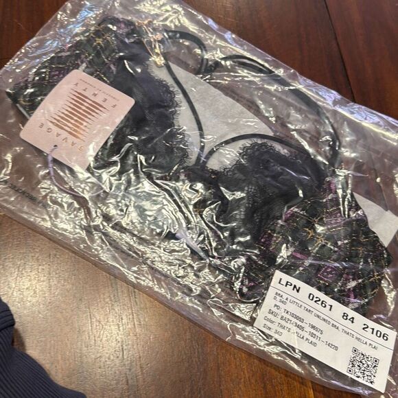 Savage X A Little Tart Black Purple Plaid Unlined Bra 34D - Picture 4 of 5